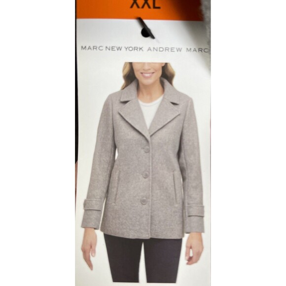 Andrew Marc 3 Button Notch Collar Water Resistant Pea Coat Gray Size XXL Women's - Picture 1 of 8